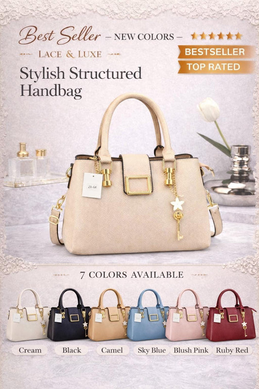 Lace & Luxe women's structured faux leather handbag with top handle, designer-style office purse, stylish and professional.
