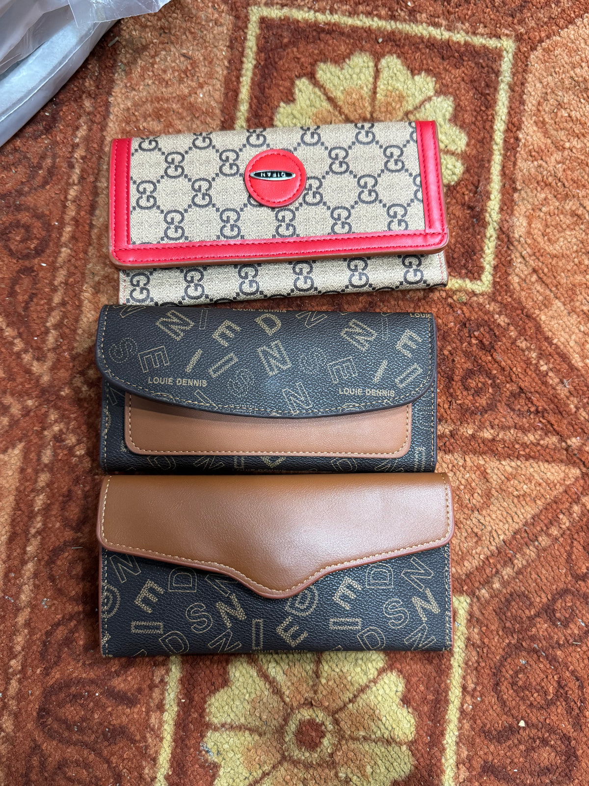 Louie Dennis Vintage Monogram Flap Wallet – Faux Leather Canvas Clutch Purse
