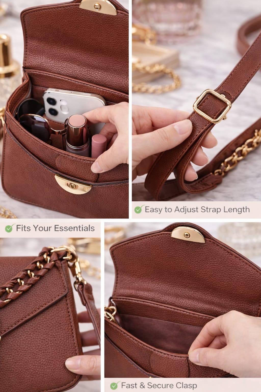 Lace & Luxe textured leather crossbody bag with mini shoulder design, featuring a compact, stylish purse with adjustable strap.