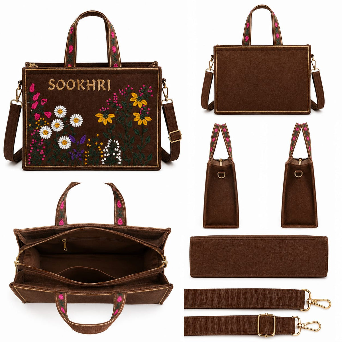 Sookhri Embroidered Floral Tote Bag – Canvas Crossbody Bag with Wildflower Embroidery for Women