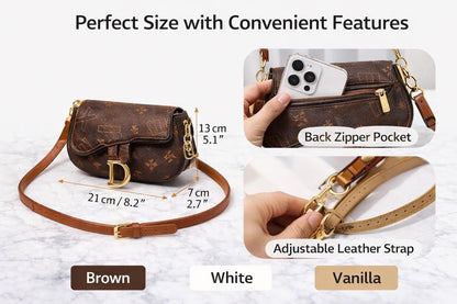 Lace & Luxe Monogram Saddle Crossbody Bag with top handle, faux leather handbag featuring elegant monogram design and structured silhouette.