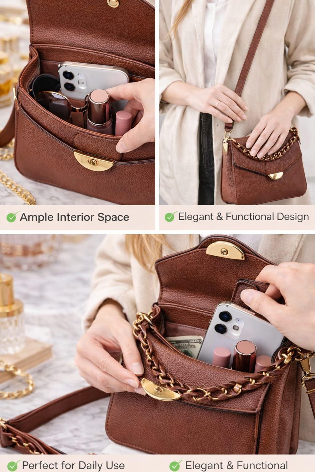 Textured leather crossbody bag by Lace & Luxe with a compact shoulder purse design, featuring a sleek, minimalist style.