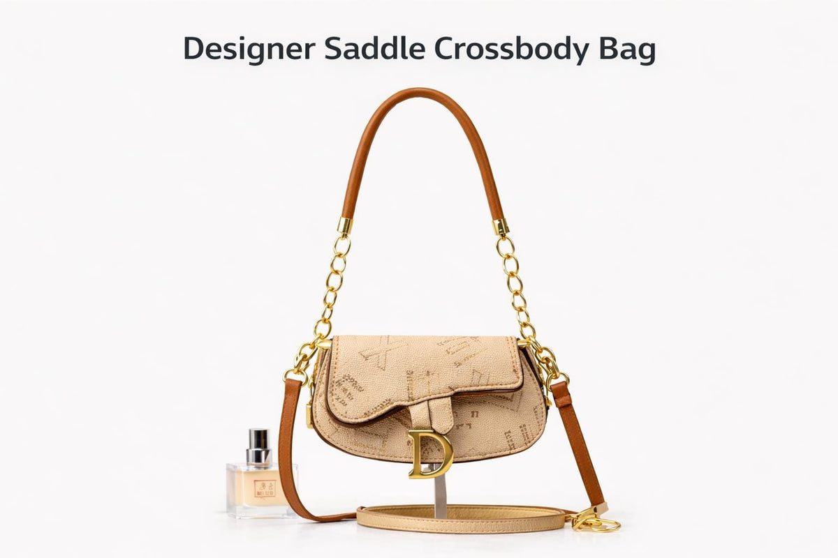 Lace & Luxe Monogram Saddle Crossbody Bag with top handle, faux leather shoulder purse, stylish and functional handbag.