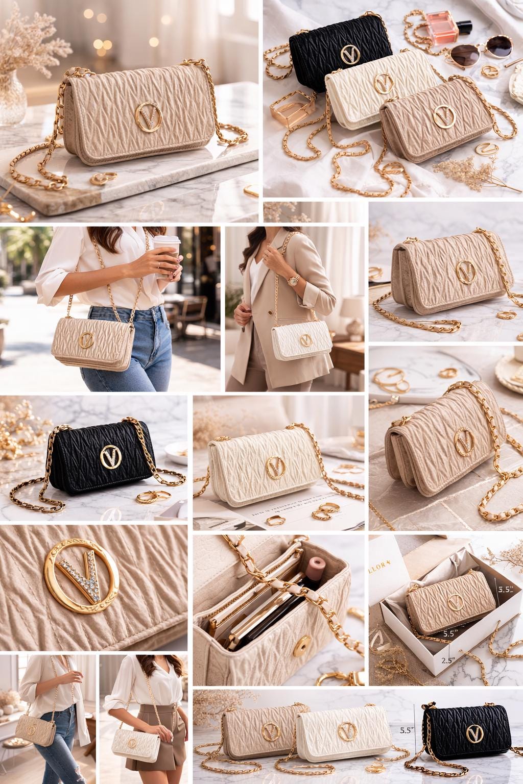 Lace & Luxe quilted gold chain crossbody bag with elegant mini design, perfect as a stylish evening clutch or shoulder purse.