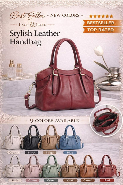 Genuine leather shoulder crossbody handbag by Lace & Luxe, featuring a sleek design with a top handle and adjustable strap.