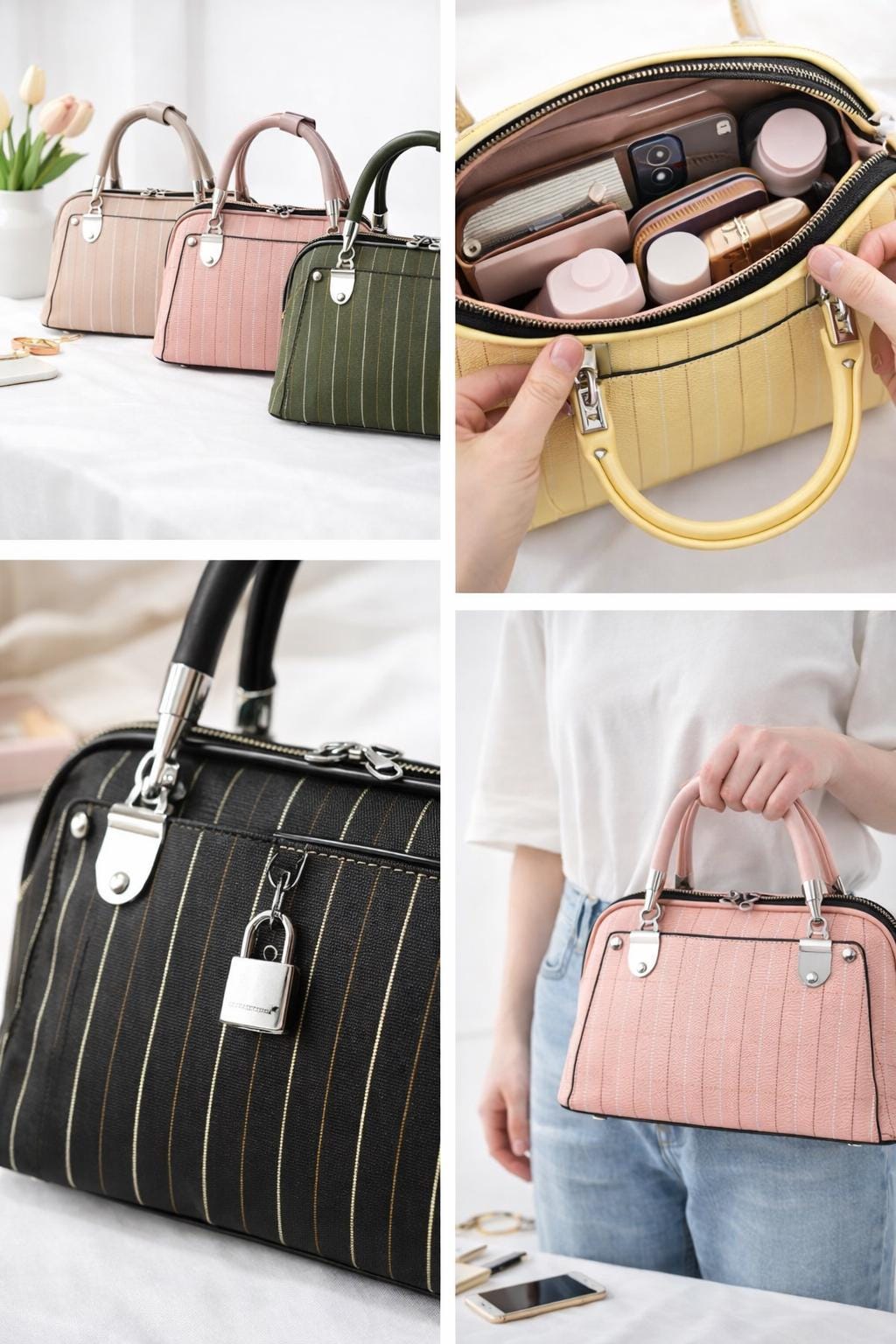 Lace & Luxe structured leather mini tote bag with top handle, elegant ladies handbag in black with subtle stitching details.