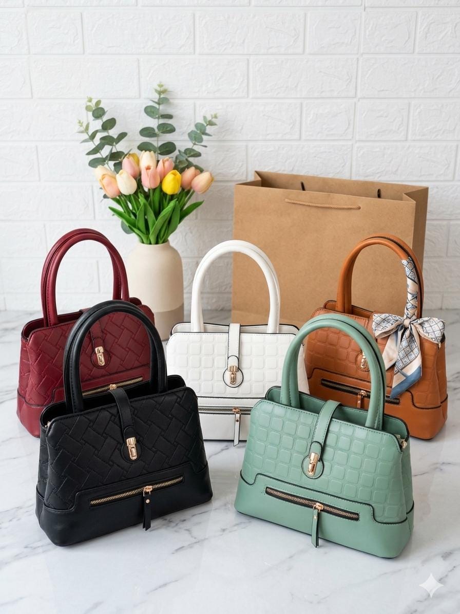 Lace & Luxe leather satchel bag with geometric textured tote design featuring a gold latch and crossbody strap.