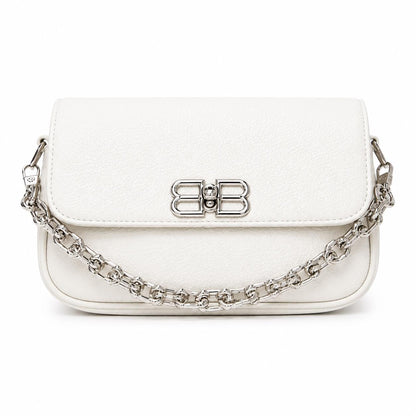 Black leather shoulder bag for women with chain strap, mini flap design, designer style evening purse by Lace & Luxe