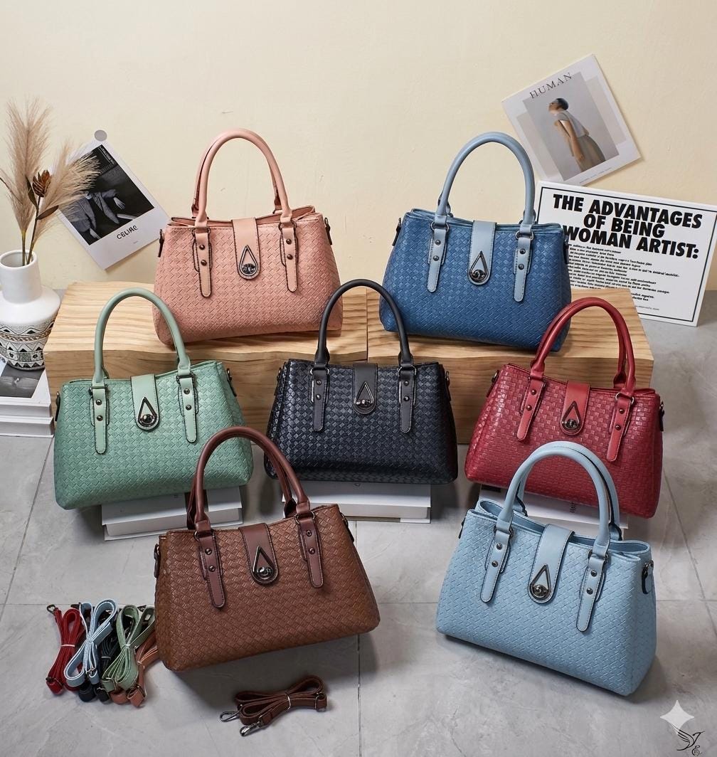 Lace & Luxe woven vegan leather satchel handbag set with wallet, featuring a top handle crossbody tote and stylish design.