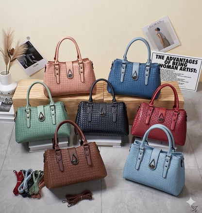 Lace & Luxe woven vegan leather satchel handbag set with wallet, featuring a top handle crossbody tote and stylish design.