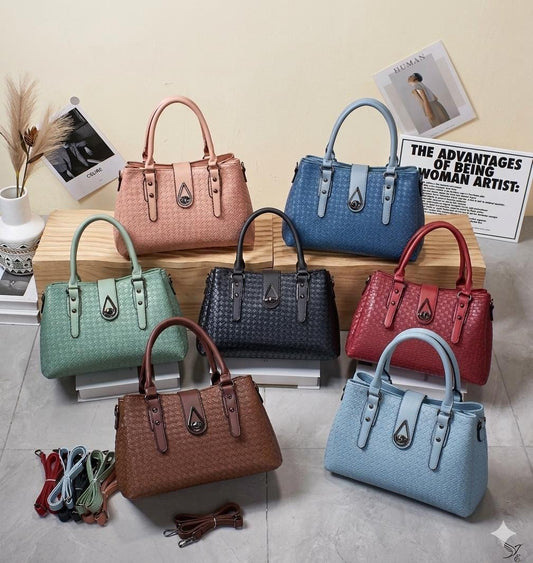 Lace & Luxe woven vegan leather satchel handbag set with wallet, featuring a top handle crossbody tote and stylish design.