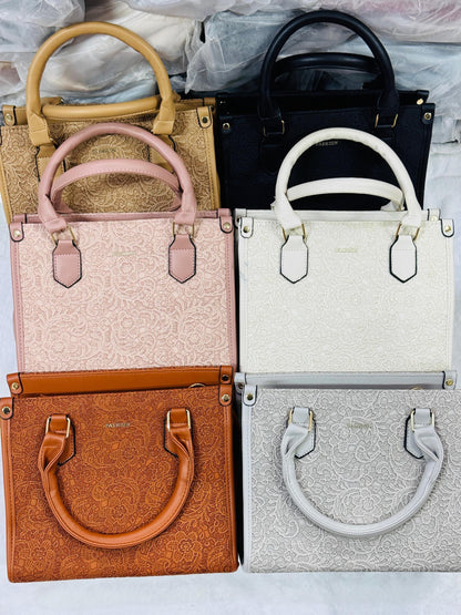 Lace & Luxe leather tote bag with lace texture top handle and spacious interior, stylish purse for everyday use