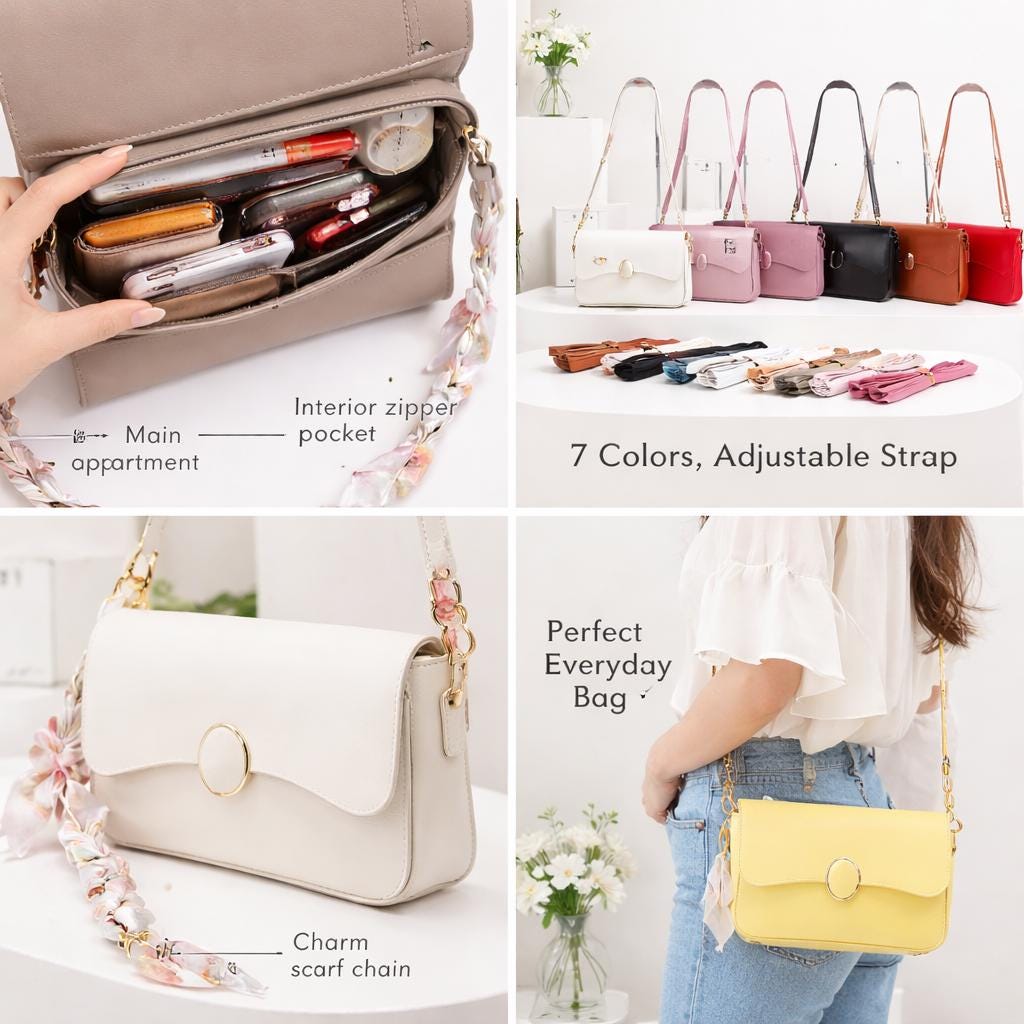 Lace & Luxe minimal leather crossbody bag with adjustable strap, compact shoulder purse for everyday essentials.
