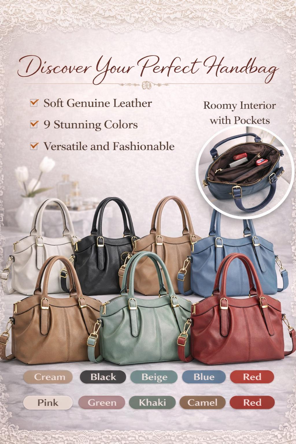 Genuine leather shoulder crossbody handbag by Lace & Luxe with adjustable strap and stylish design.