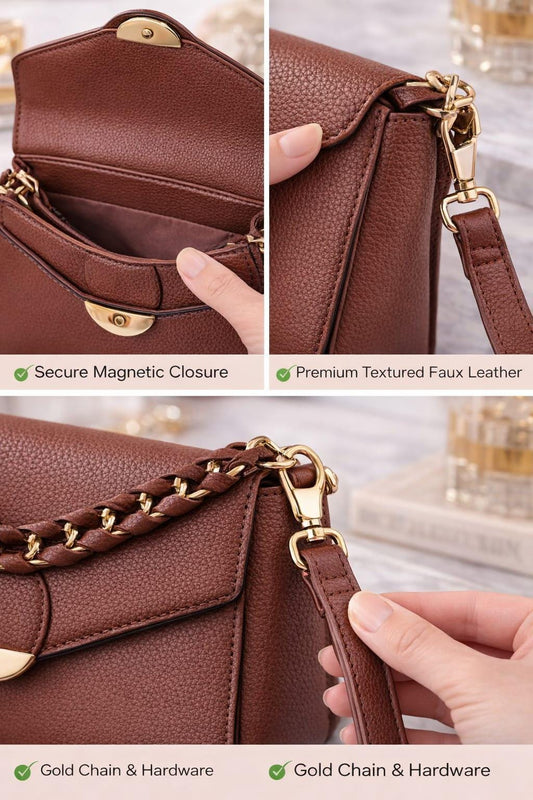 Textured leather crossbody bag by Lace & Luxe featuring a compact shoulder purse with a sleek design and adjustable strap.