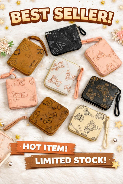Set of five teddy bear coin purses, mini zip wallets, and wristlet pouches in a colorful gift bundle from My Store.