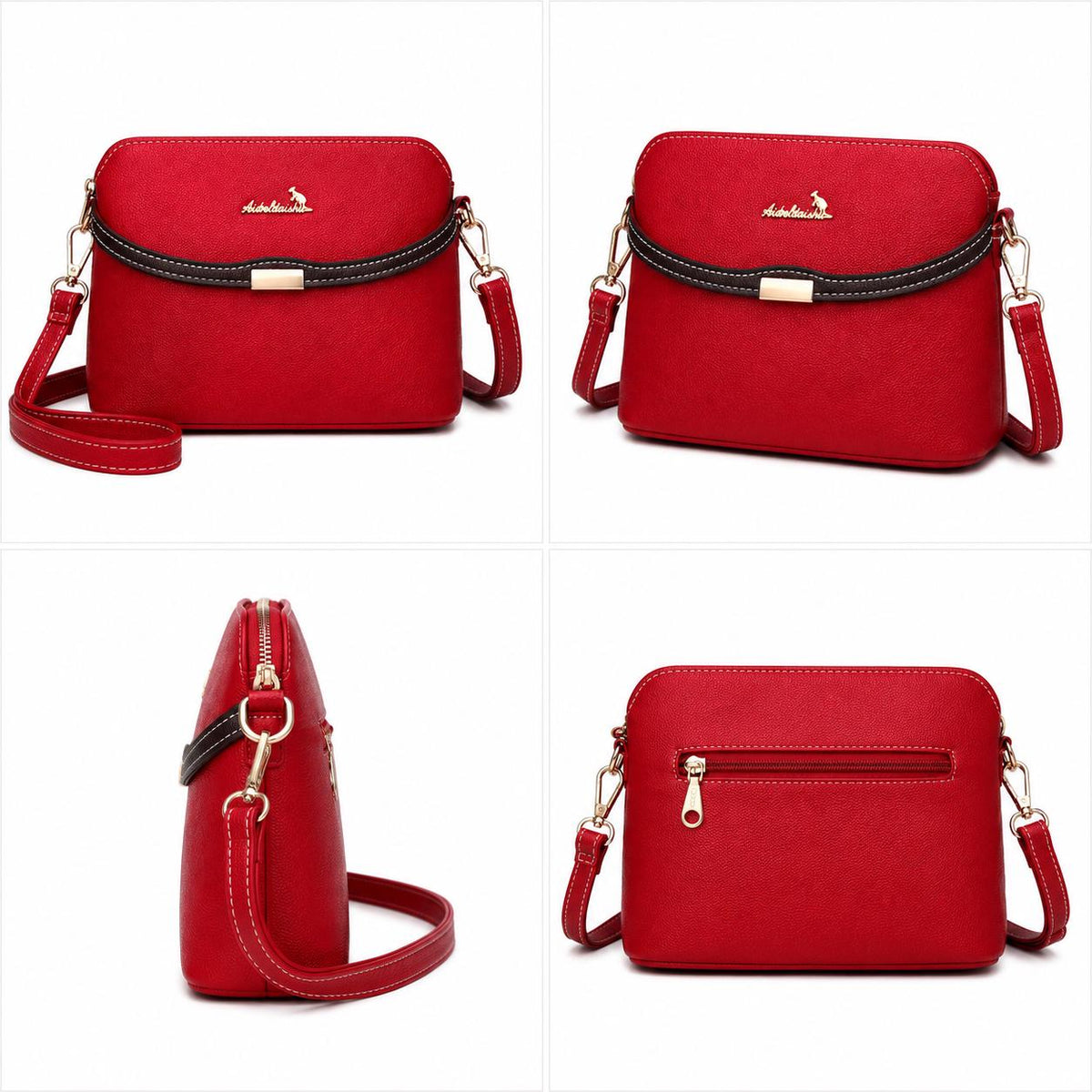 Lace & Luxe vegan leather crossbody bag for women with gold hardware, small saddle purse with adjustable strap and stylish design.