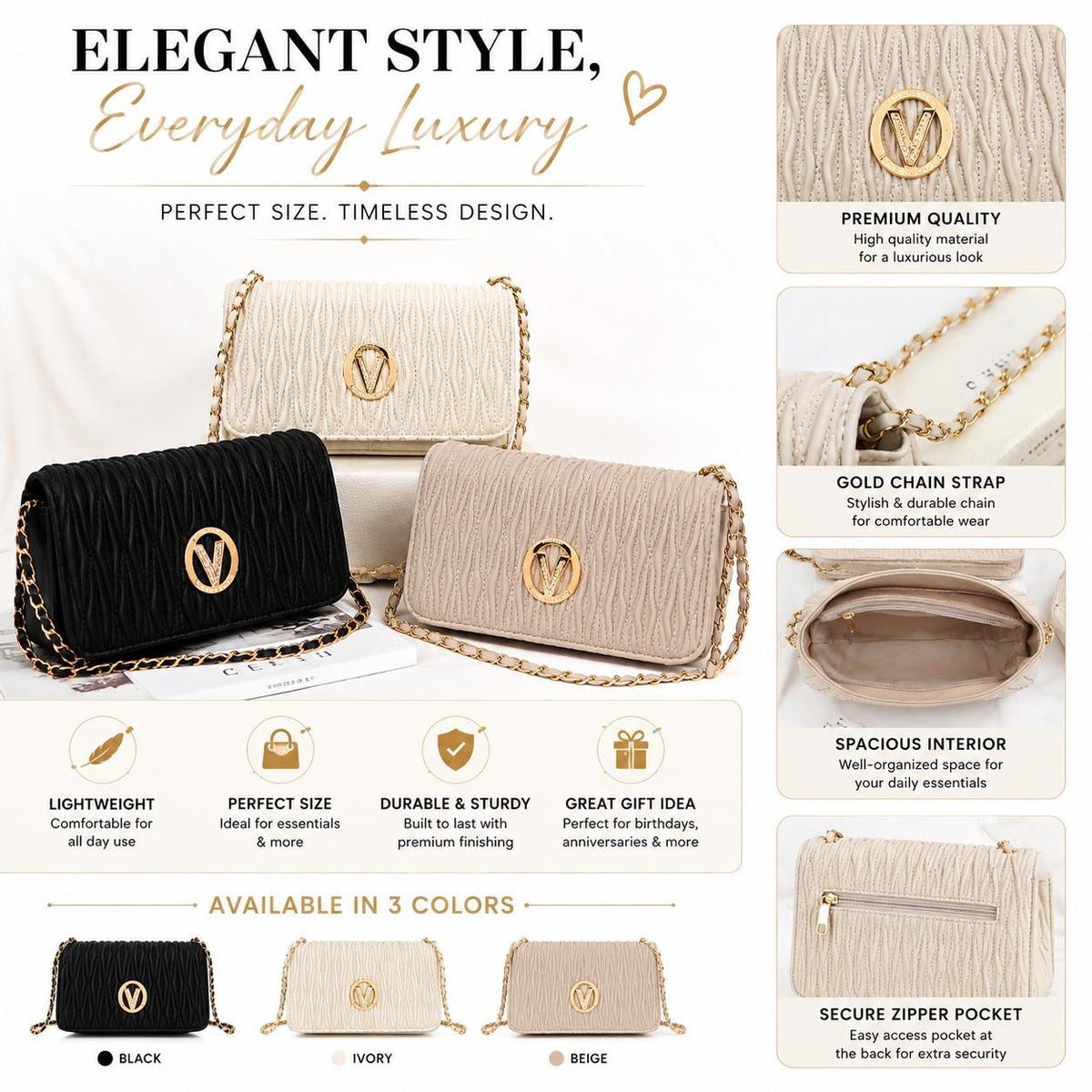 Lace & Luxe quilted gold chain crossbody bag with elegant mini handbag design, perfect for evening clutch or stylish shoulder purse