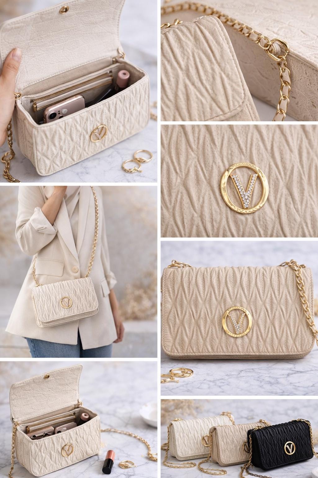 Lace & Luxe quilted gold chain crossbody bag with elegant mini handbag design, perfect for evening clutch or stylish shoulder purse.