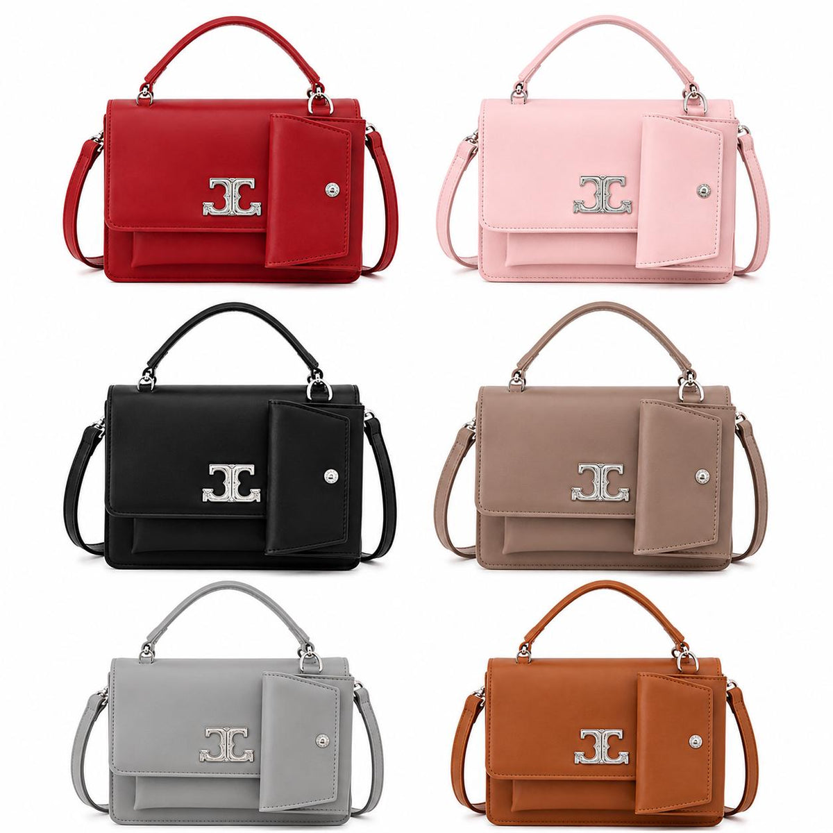 Lace & Luxe mini crossbody handbag for women with top handle, PU leather shoulder bag and matching wallet in stylish everyday design