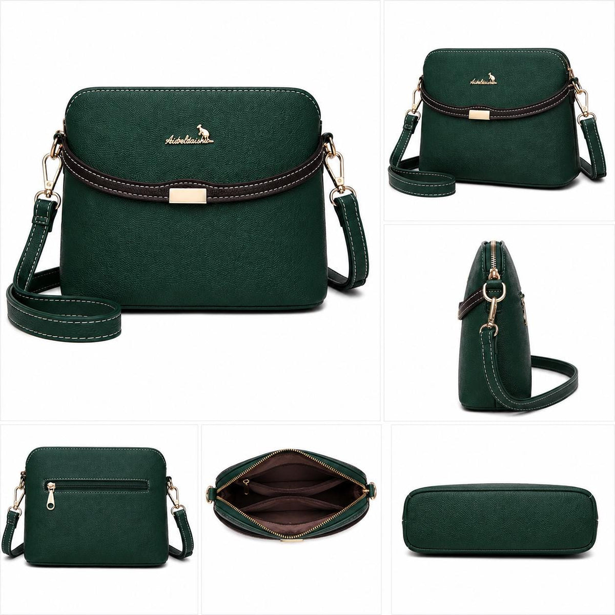 Lace & Luxe vegan leather crossbody bag for women with gold hardware, adjustable strap, small saddle purse for everyday use.