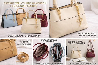 Lace & Luxe faux leather top handle bag with gold charm, crossbody strap, and elegant design for women.