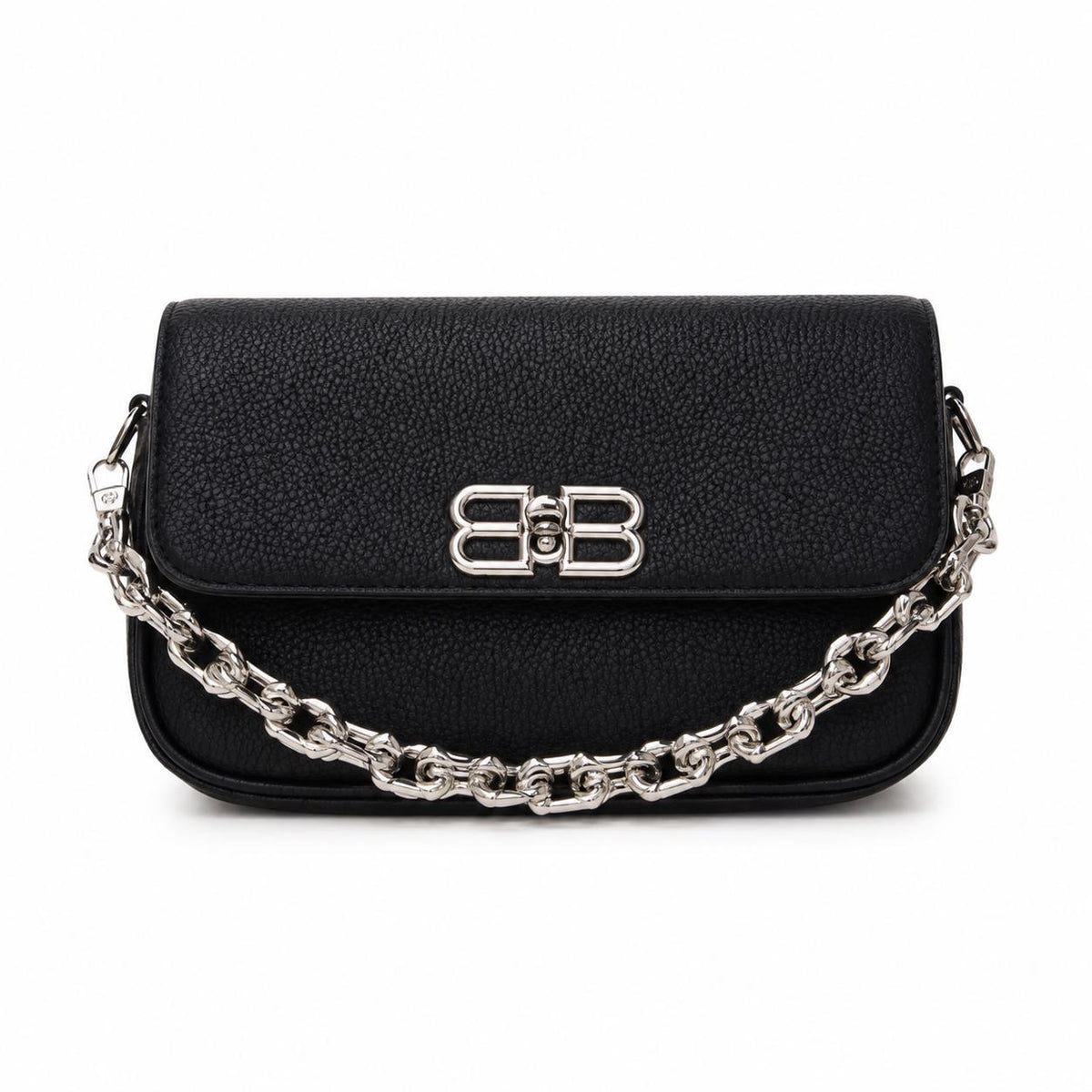 Lace & Luxe black leather shoulder bag for women with chain strap, mini flap designer style evening handbag.
