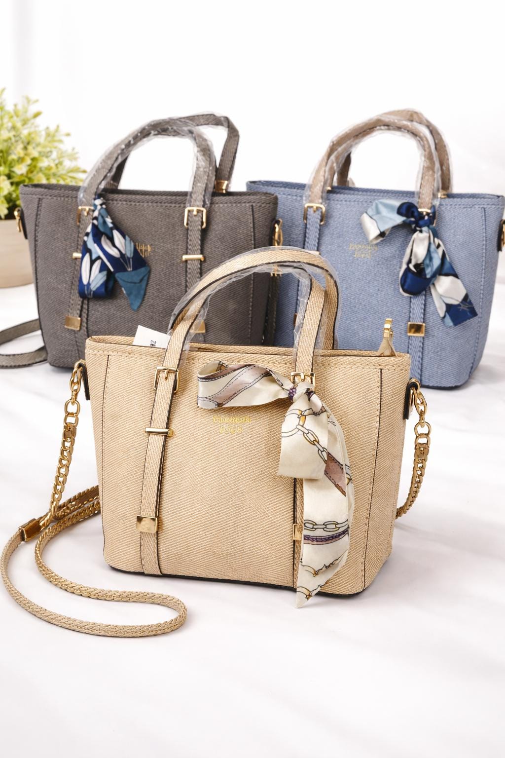 Lace & Luxe structured tote bag with woven design, includes a decorative scarf, elegant office handbag for professional style.