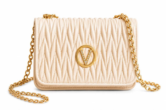 Lace & Luxe quilted gold chain crossbody bag with elegant mini clutch design, perfect for evening and formal occasions.