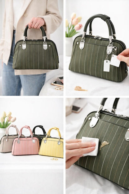 Lace & Luxe structured leather mini tote bag with top handles, elegant ladies handbag in smooth leather, in a neutral color.