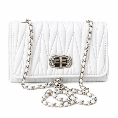 Lace & Luxe quilted leather mini bag with chain strap, featuring a crossbody and shoulder purse style with elegant stitching.