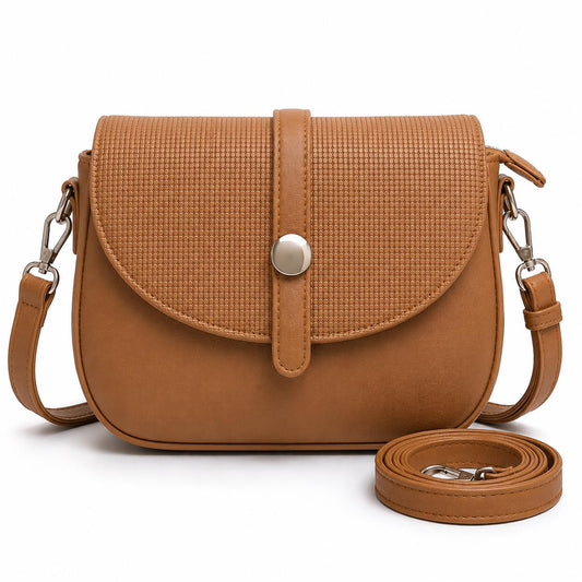 Lace & Luxe vegan leather saddle crossbody bag with adjustable strap and boho style handbag on white background