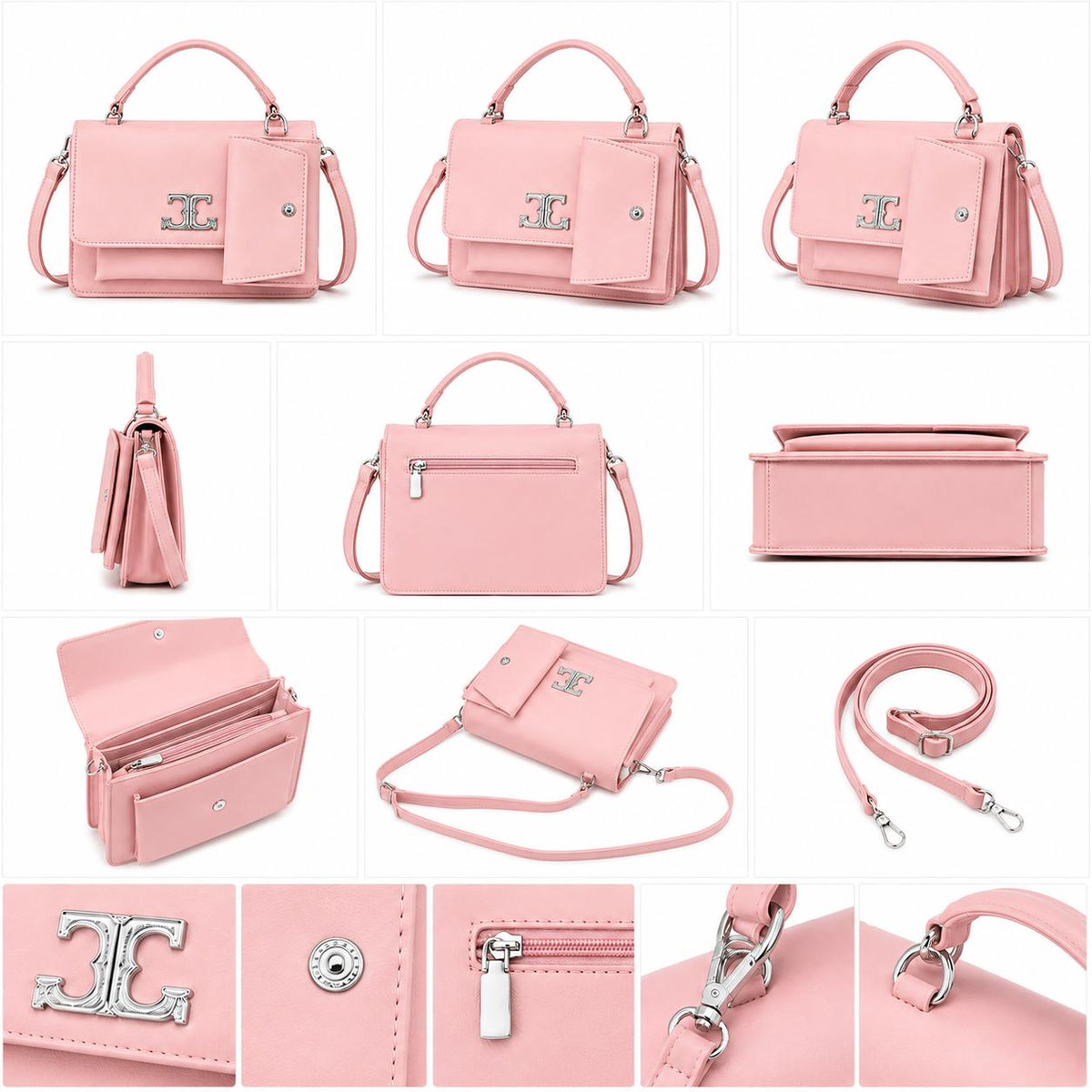 Lace & Luxe mini crossbody handbag with top handle, PU leather shoulder bag and matching wallet for everyday fashion.