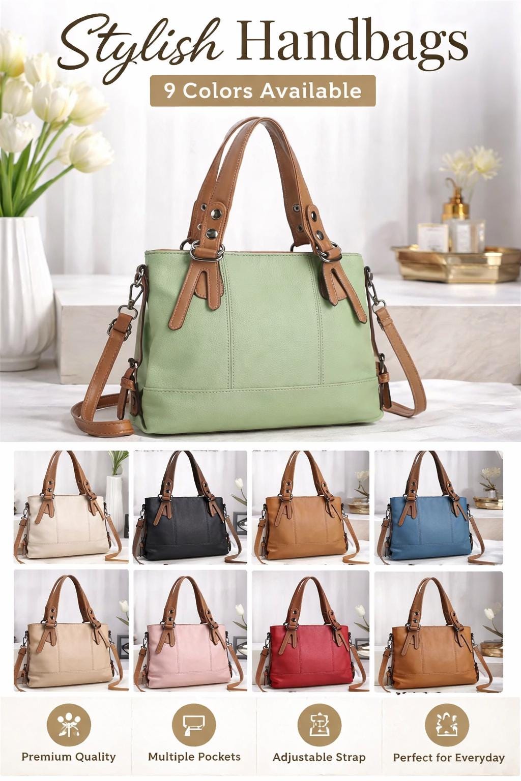 Genuine leather shoulder crossbody handbag by Lace & Luxe with adjustable strap and stylish design for everyday use.