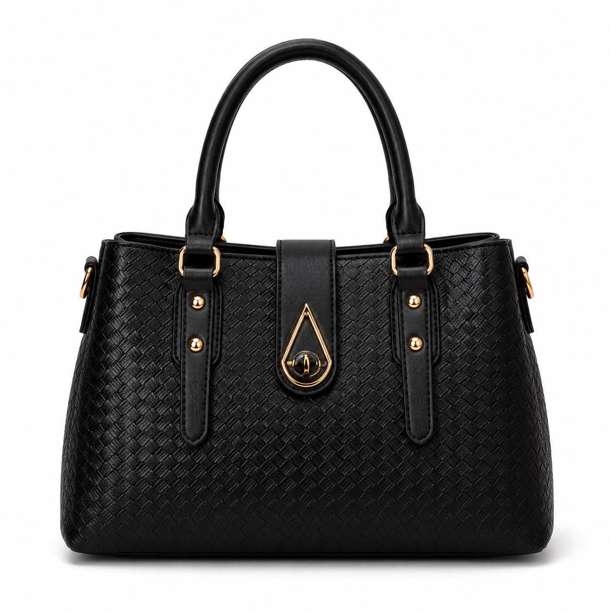 Lace & Luxe woven vegan leather satchel handbag set with wallet, top handle, and crossbody tote in natural brown tones.