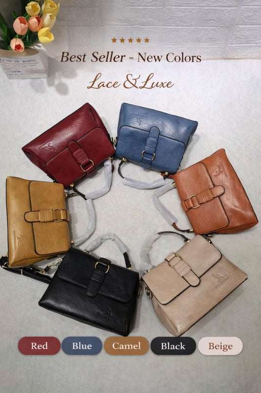 Lace & Luxe genuine leather crossbody bag for women with adjustable strap, small everyday shoulder purse, black color