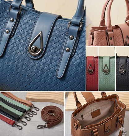 Lace & Luxe woven vegan leather satchel handbag set with wallet, featuring top handle and crossbody tote in stylish design