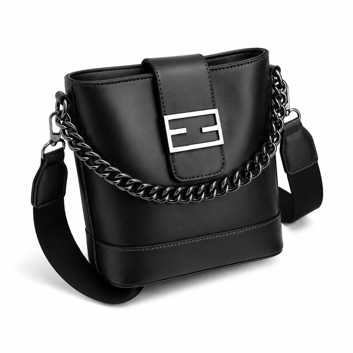 Genuine leather shoulder bag by Lace & Luxe featuring a chic chain detail and bucket style, perfect for everyday use.