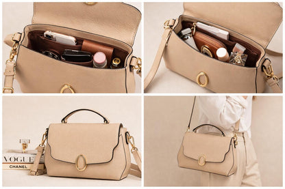 Lace & Luxe leather crossbody bag with multiple compartments, adjustable strap, minimalist design, and sleek shoulder purse style.