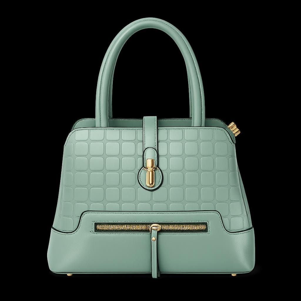 Leather satchel bag with geometric textured design and gold latch, featuring a crossbody strap and spacious tote style by Lace & Luxe.