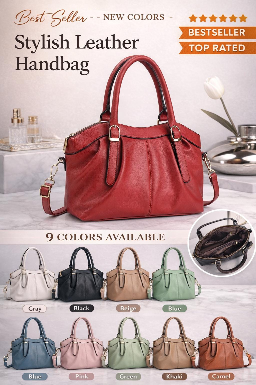Genuine leather shoulder crossbody bag by Lace & Luxe with adjustable strap and classic design for everyday use.