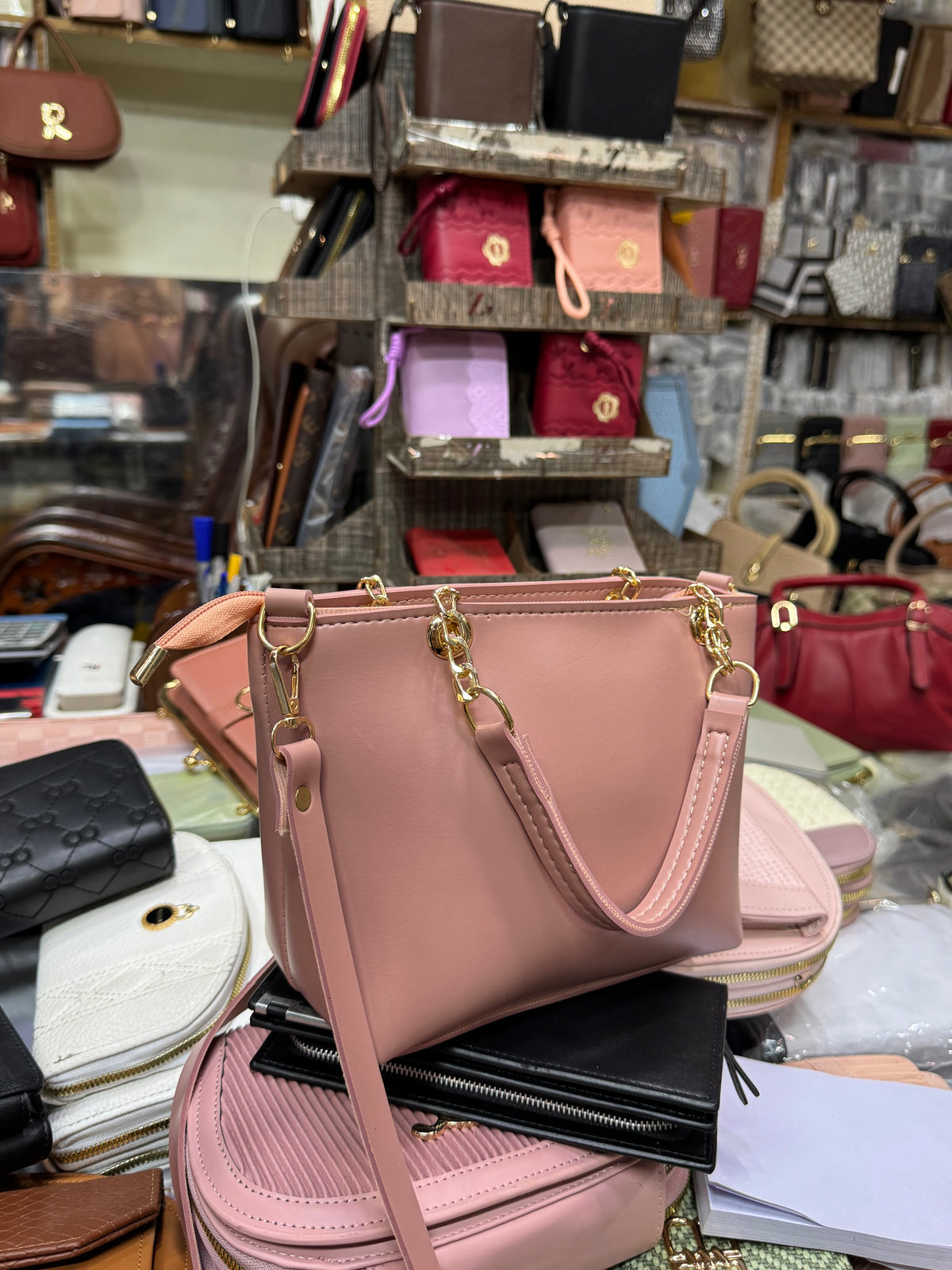 Women’s Structured Tote Handbag with Adjustable Shoulder Strap GoldChain – 8 Colors Available