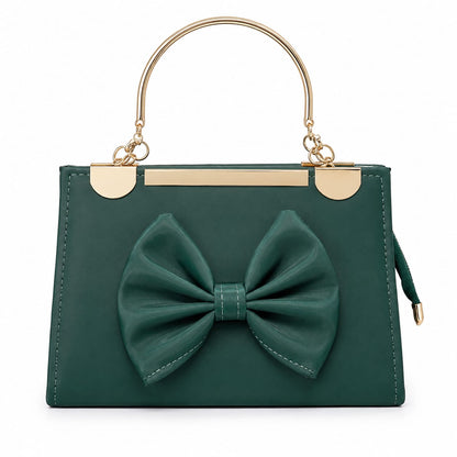 Emerald Bow Top-Handle Satchel – Gold Hardware Crossbody Purse Lace & Luxe