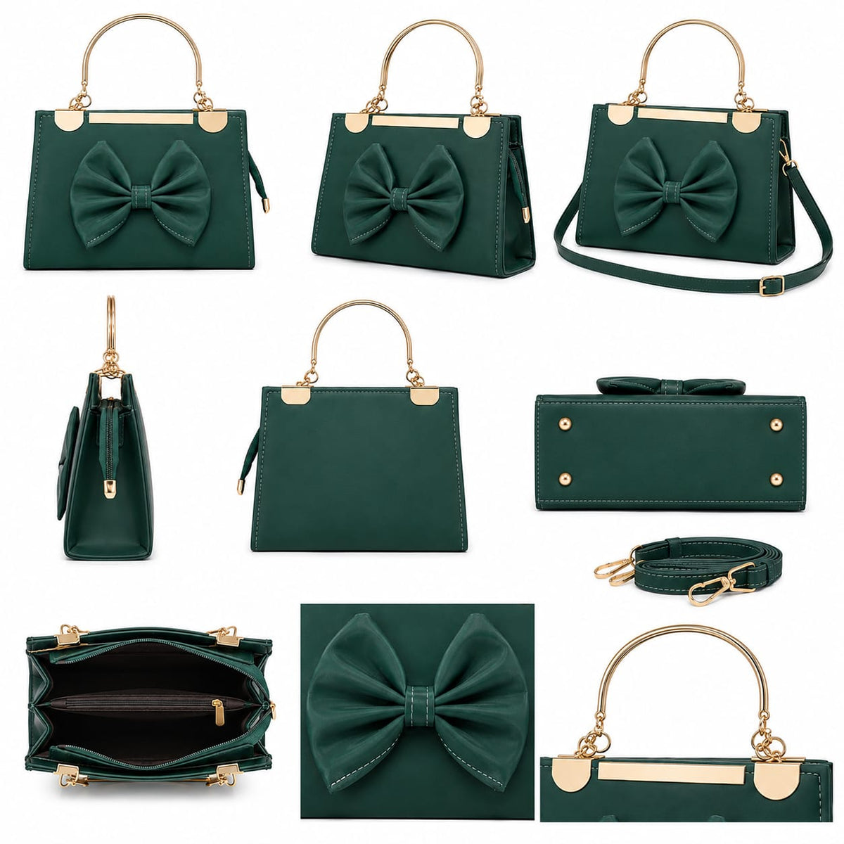 Emerald Bow Top-Handle Satchel – Gold Hardware Crossbody Purse Lace & Luxe