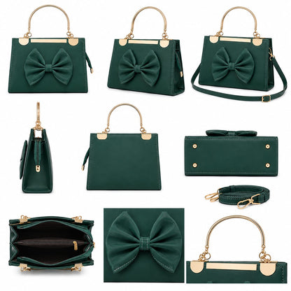 Emerald Bow Top-Handle Satchel – Gold Hardware Crossbody Purse Lace & Luxe