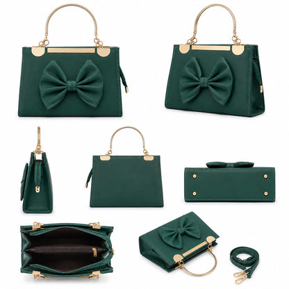 Emerald Bow Top-Handle Satchel – Gold Hardware Crossbody Purse Lace & Luxe