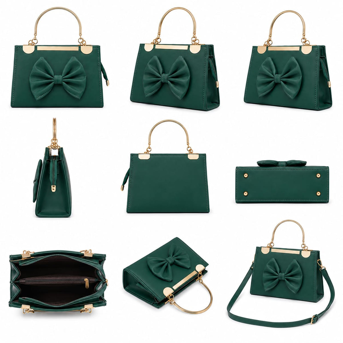Emerald Bow Top-Handle Satchel – Gold Hardware Crossbody Purse Lace & Luxe