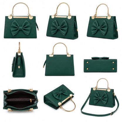 Emerald Bow Top-Handle Satchel – Gold Hardware Crossbody Purse Lace & Luxe