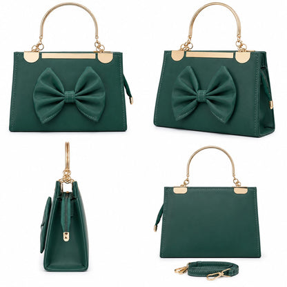 Emerald Bow Top-Handle Satchel – Gold Hardware Crossbody Purse Lace & Luxe
