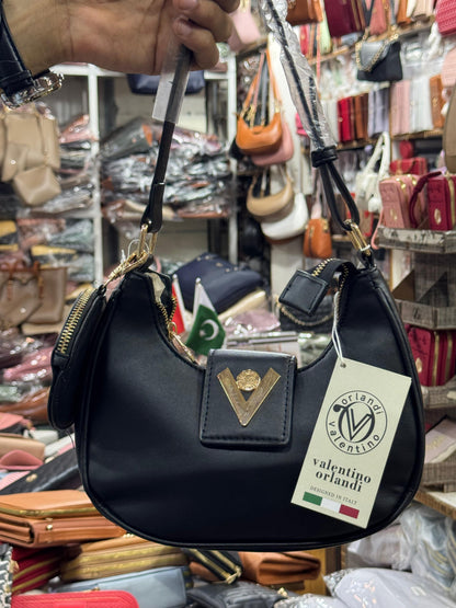 Elegant Black Women’s Handbag with Gold Details | Stylish Shoulder Bag for Everyday & Party Wear | Lace & Luxe